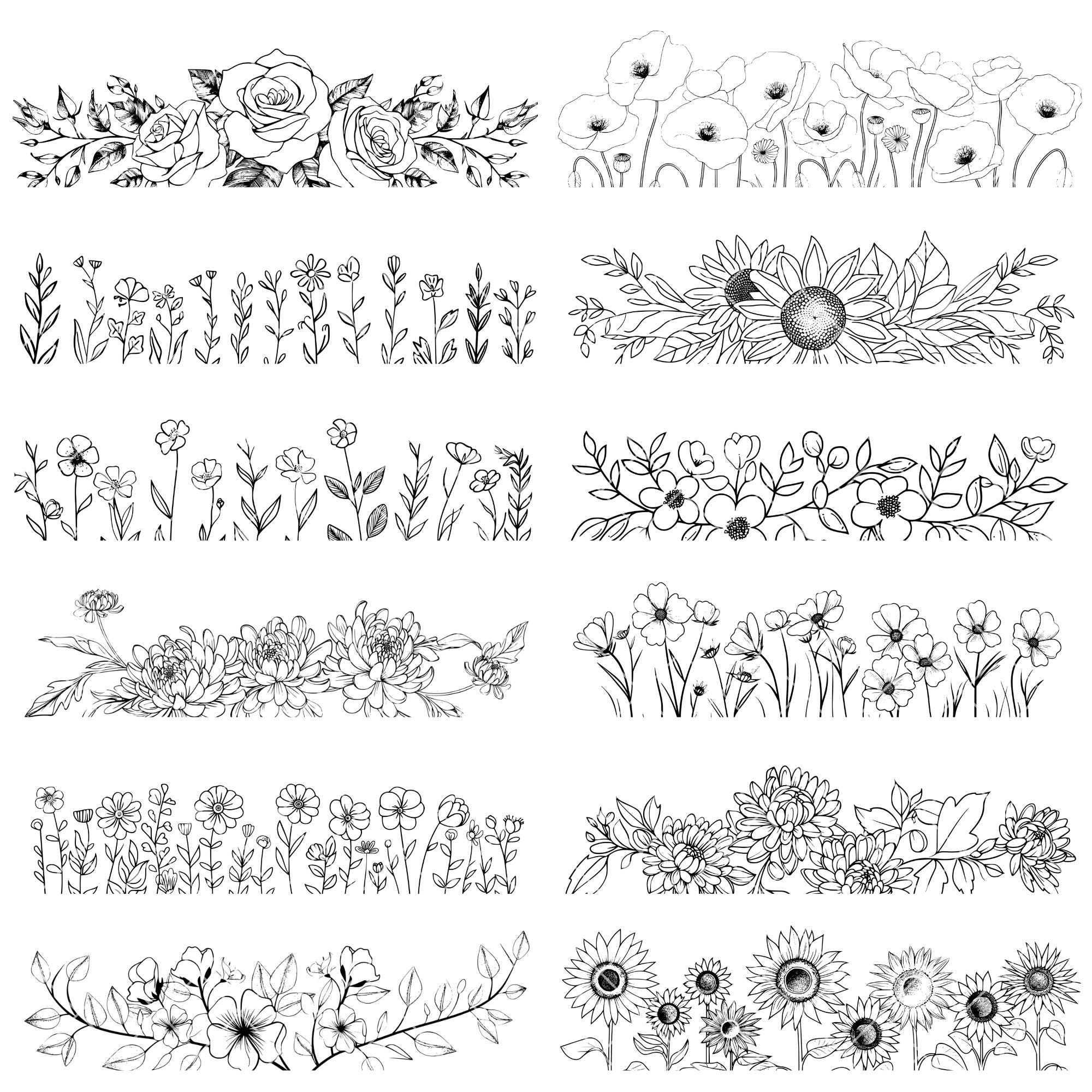 Floral Borders SVG & PNG Bundle - 31 Wild Flower Images, 62 Total Files ...