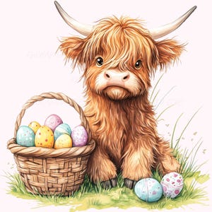 Highland Kuh Ostern Png - Osterkorb Highland Kalb Png Kokette Ostern Kuh Png Niedliche Ostereier Ostern Sublimation Png Osterhase Kuh
