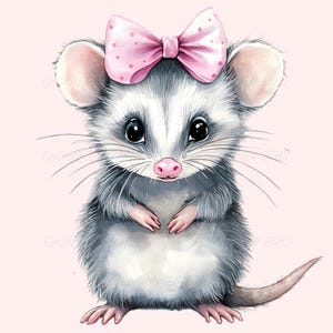 Noeud opossum rose Png Noeud opossum rose mignon Png Possum vintage Png Raton laveur mignon sublimation amoureux d'opossum Png Coquette noeud rose opossum Png