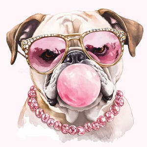 Rosa Bulldogge Hund Pink Bubble Gum Png Lustiger Hund Meme Png Niedliche Bulldogge Hund Png Bubble Gum Sonnenbrille Png Hund mit Rosa Sonnenbrille