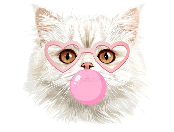Funny White Cat With Bubble Gum PNG, Pink Cat Lover Sublimation