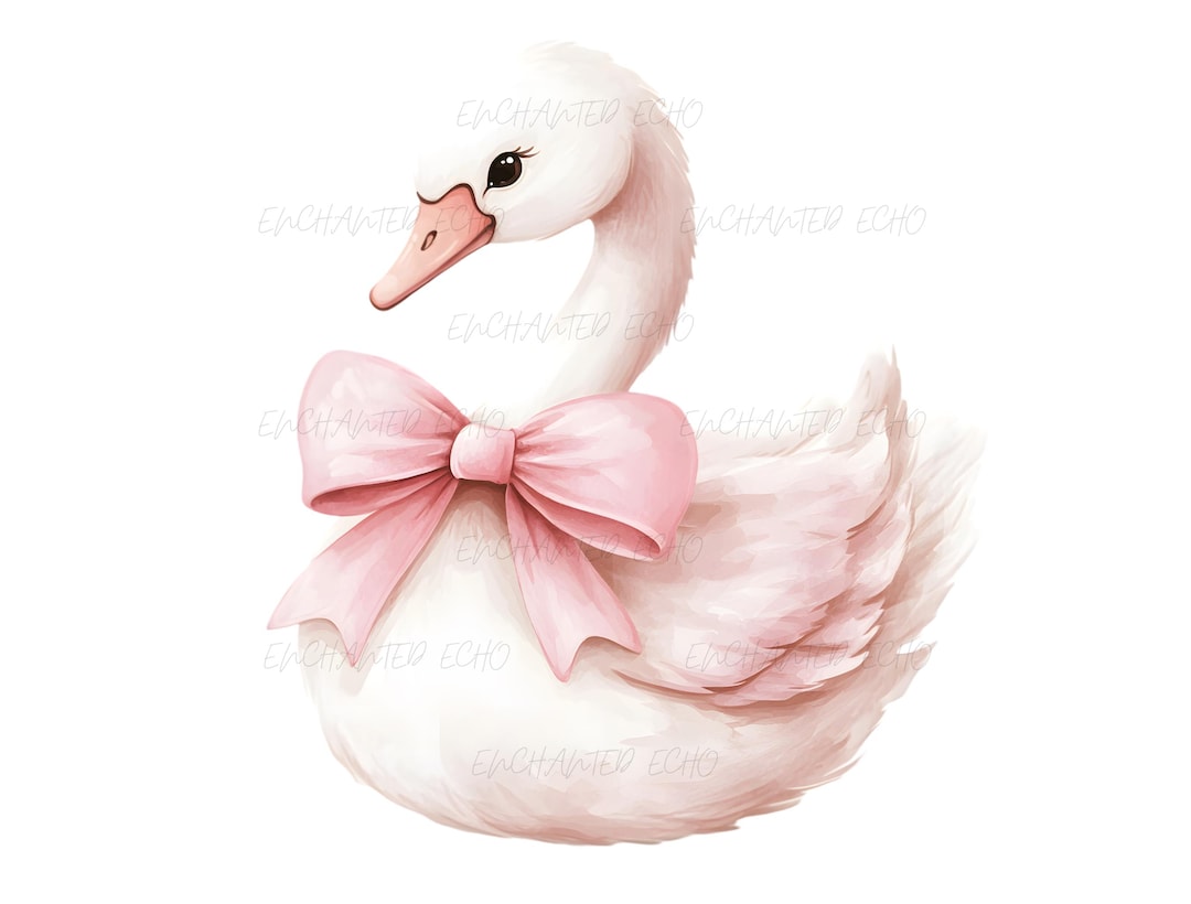 Pink Bow Swan Clipart – Watercolor Ballet Swan PNG, Coquette Swans ...