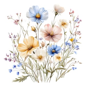 Pastel aquarel wilde bloemen boeket png lente wilde bloemen png bloemen bos clipart bloemen sublimatie bruidsboeket png klaproos boeket
