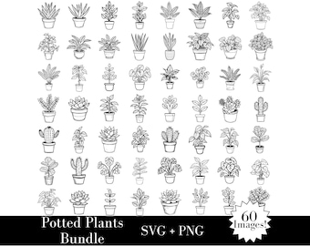 House Plants SVG + PNG Bundle – Indoor Plant Clipart Collection, Pothos Fiddle Leaf Fig Philodendron