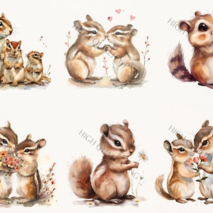 Schattige aardeekhoorns clipartbundel - pak van 24 afbeeldingen - bosbabydieren - aquarel aardeekhoornillustraties voor commercieel gebruik en doe-het-zelf
