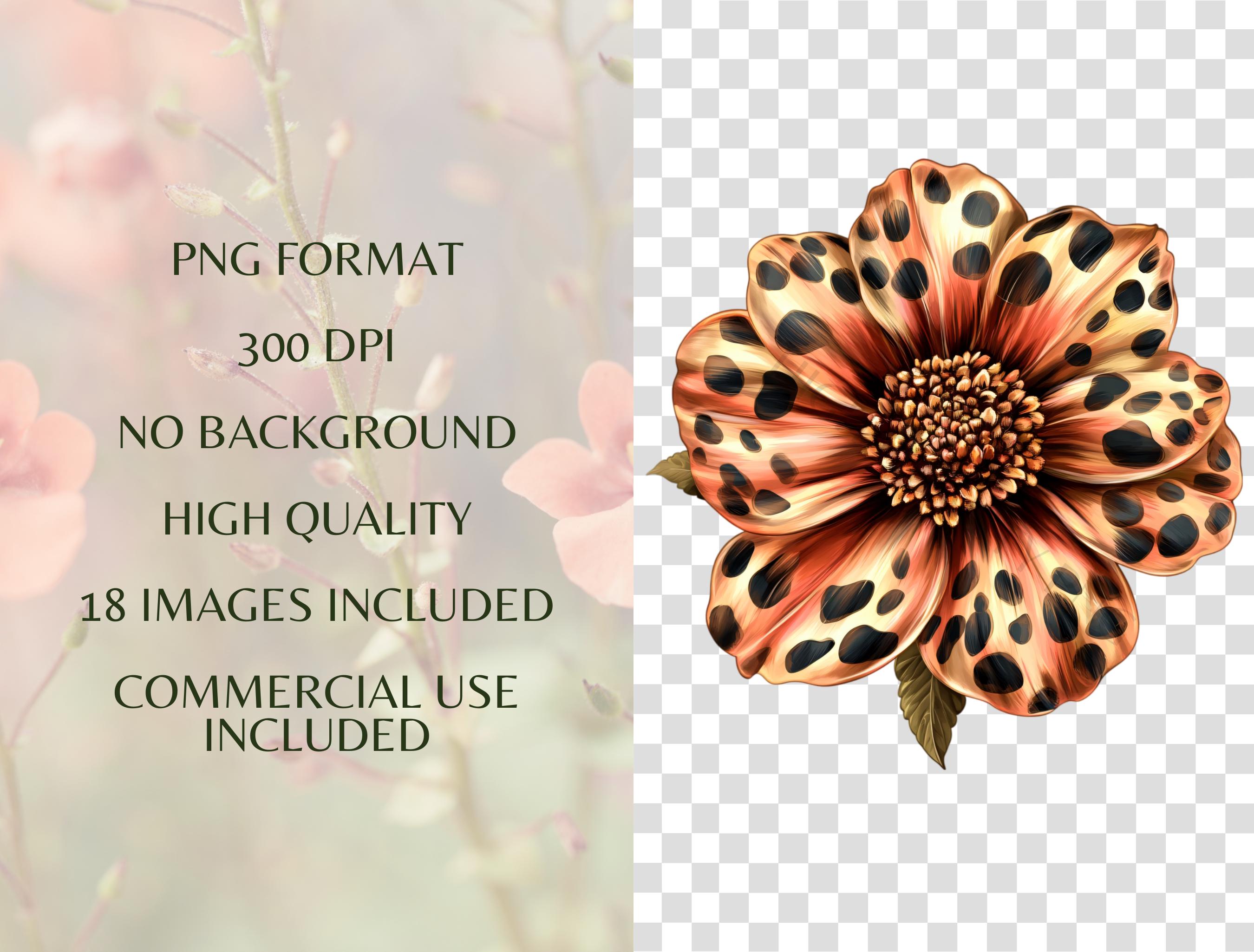 Leopard Print Flower Clipart Bundle - Watercolor Cheetah Print