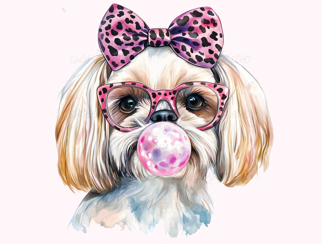 Shih Tzu Valentine PNG – Funny Sassy Bubble Gum Leopard Print Bow Dog ...