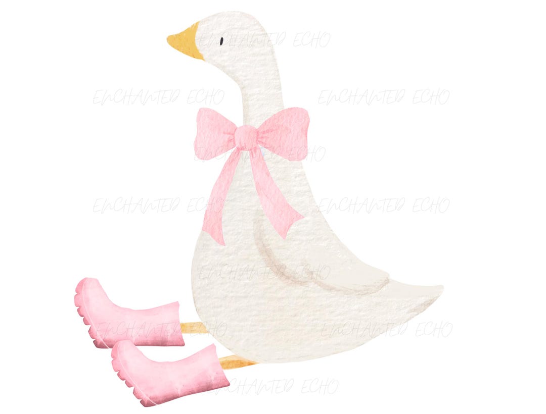 Pink Bow Silly Goose Rainboots PNG Coquette Nursery Decor Watercolor ...