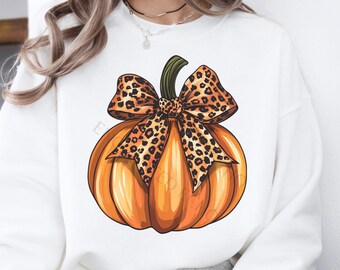 Pumpkin Leopard Print Bow Png, Coquette Halloween Girl Fall Vibes Sublimation