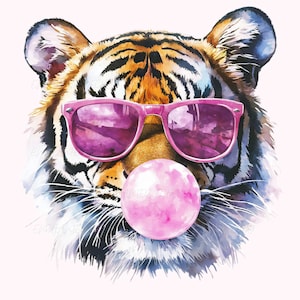 Tiger Bubble Png Tigers Png Vintage Tiger Png Cute Tiger Mascot Spirit Shirt Sublimation Sunglasses Tiger Png Pink Buble Gum Png Tiger Head