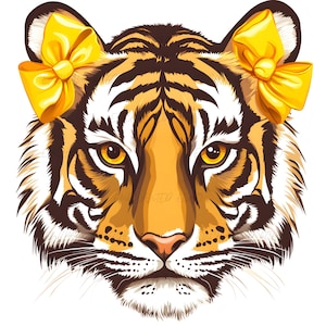 Yellow Tiger Png Tigers Png Vintage Tiger Png Cute Tiger Mascot Spirit Shirt Sublimation - Yellow Bows Tiger Png - Tiger Head Clipart