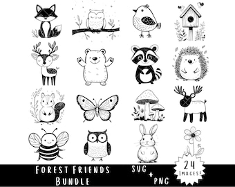 Waldtiere SVG + PNG Bundle - Waldtier Kindergarten Clipart, Kinder Natur Grafiken