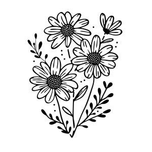 Margarida SVG Floral SVG Margarida Clipart Flor Selvagem SVG Buquê de Flores SVG Boho Flor Minimalista Moderno SVG Uso Comercial Tatuagem Arte Cartões