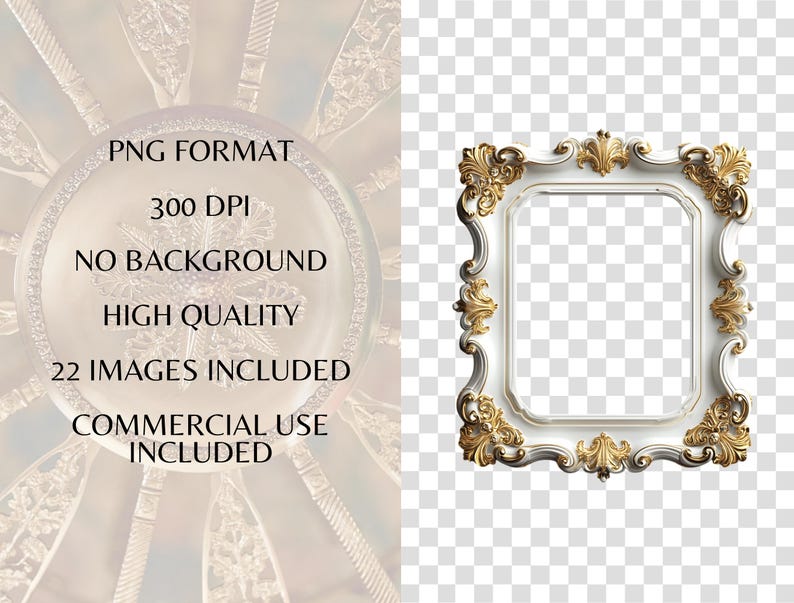 White Rococo Frames Clipart Bundle – Antique Gold Victorian Frames PNG ...