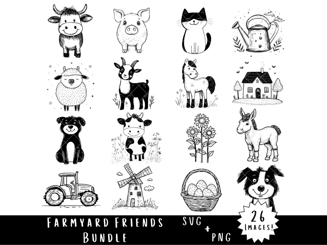 Cute Farm Animals SVG & PNG Bundle - 26 Children's Farm Animals ...
