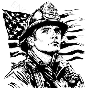 Firefighter SVG & PNG Set - Firefighter With American Flag Png - Firefighter USA Flag Logo - Fireman Svg Firefighter Png Patriotic Fire Dept