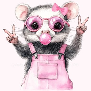 Rosa Opossum Blase Png Lustige Png Friedenszeichen Opossum Png Vintage Opossum Png Niedliche Waschbär Sublimation Opossum Liebhaber Png Rosa Kaugummi Png