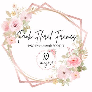 10 Molduras Florais PNGs, Clipart de Flores em Aquarela, Molduras de Círculos Florais, Círculo de Flores PNG, Moldura de Círculo Rosa, Moldura Botânica PNG, Molduras