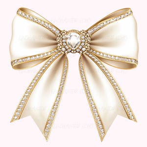 Lazo dorado coqueto Png - Lazo de diamante Png - Lazo moderno Png - Archivo de lazo estético coqueto - Lazo brillante Png - Lazo de boda blanco y dorado Png