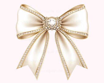 Coquette Diamond Bow PNG – Rose Gold Glitter Wedding Bow Clipart, Jewel Ribbon Sublimation (DigitalDownload)