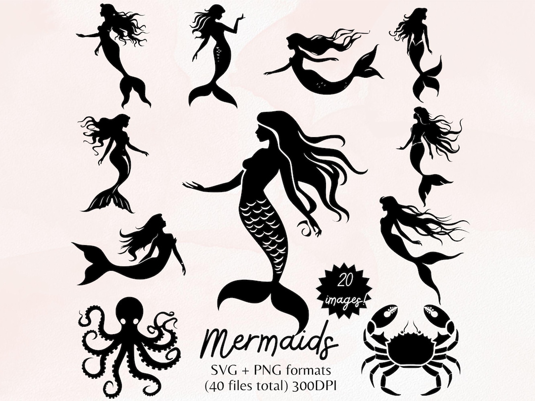 Mermaid Silhouette SVG & PNG Bundle - 20 Images - 40 Total Files ...