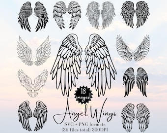 Angel Wings SVG & PNG Pack of 18 - 36 Files Total - Angelic Wings Clipart Bundle - Cherub Wings Clip Art - Fantasy Angel Wings Silhouette