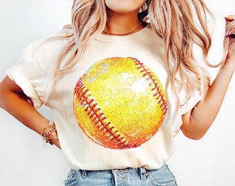 Glitter Softball Coquette PNG - Sparkling Softball Clipart, Sequin Baseball Mom Sublimation (Digital Download)
