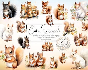 Baby Squirrels Clipart - Watercolor Squirrel Scenes PNG (Digital Download)