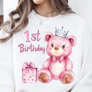 Zum 1. Geburtstag PNG - Kokette Erster Geburtstag PNG - Süßer Rosa Teddybär Geburtstag PNG - Baby Geburtstag - Baby Geburtstag Sublimation