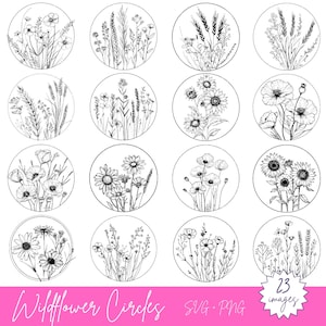 Pacote de Círculos de Flores Silvestres SVG e PNG - 23 Imagens de Molduras Florais, 46 Arquivos no Total - Gráficos de Círculos de Flores Silvestres SVG, Coroa de Flores Silvestres Svg