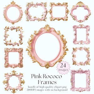 Rosa Rokoko Rahmen Clipart - 24 PNG Antike Vintage Rahmen - Bilderrahmen Clipart - Barocken viktorianischen rosa Rahmen Sofort Download