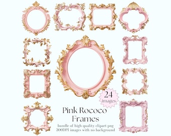 Pink Rococo Frames Clipart Bundle – Antique Victorian Border PNG
