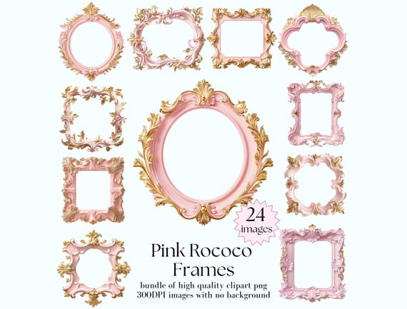 Pink Rococo Frames Clipart Bundle – Antique Victorian Border PNG