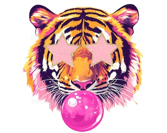 Tiger Bubble Png Tigers Png Vintage Tiger Png Cute Tiger Mascot Spirit Shirt Sublimation Star Eyes Tiger Png Pink Buble Gum Png Tiger Head