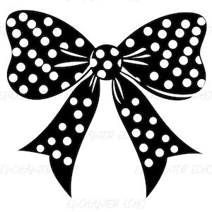 May include: A black and white polka dot bow with a large center loop. The bow is a classic design and would be perfect for adding a touch of whimsy to any project.