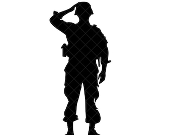 Saluting Soldier Silhouette SVG + PNG Set – American Military Veteran Clipart (Digital Download)