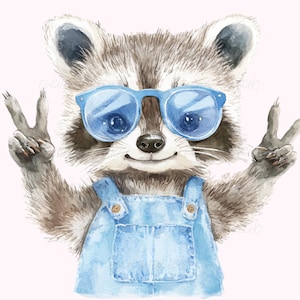 Blauwe wasbeerbel png grappig vredesteken wasbeer png Zonnebril wasbeer png Leuke wasbeer sublimatie wasbeerliefhebber png Prullenbak panda png