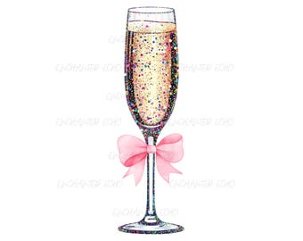 Glitter Champagne Png Cheers Celebration NYE Bachelorette Party Birthday Coquette Pink Bow
