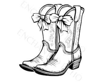 Coquette Coastal Cowgirl Boots With Bows Svg + Png Set - Floral Western Boots Clipart