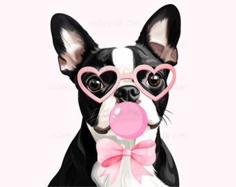 French Bulldog Dog Pink Bow Coquette Bubble Gum Sublimation Png