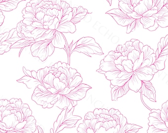 Seamless Peony SVG Pattern - Floral Repeating PNG Pattern, Flowers on Vine Clipart (Digital Download)