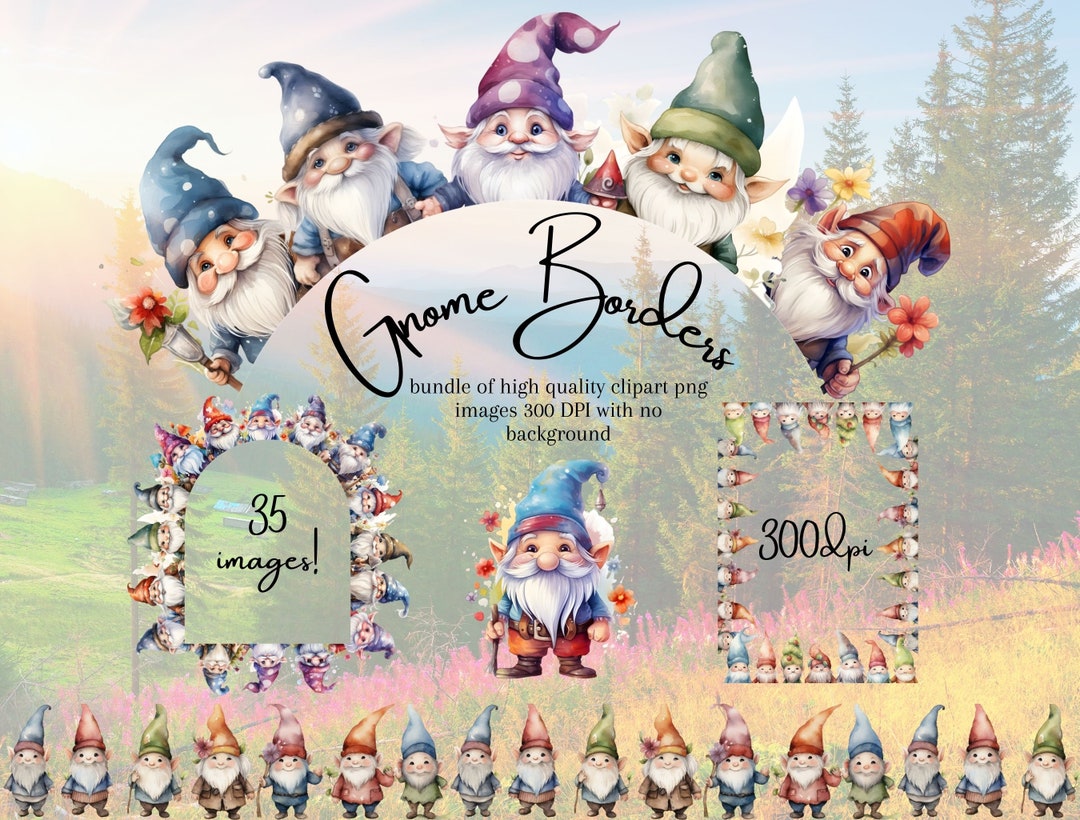 Gnome Clipart Border Gnome Clipart Bundle Gnome Card Borders Etsy