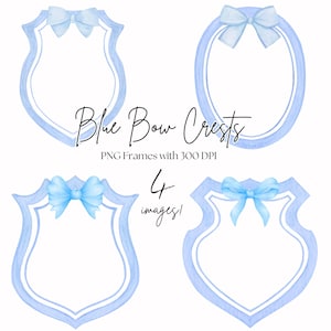 Blue Bow Frame Crests, Watercolor Bow Frames Pngs, Bow Circle Frames, Bow Border Frame PNGs, Watercolor Bow Wedding Borders Baby Blue Frames