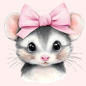 Noeud d'opossum rose Png Noeud rose mignon visage d'opossum Png Possum vintage Png Raton laveur mignon sublimation amoureux d'opossum Png Coquette noeud rose opossum