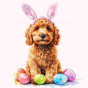 Goldendoodle Pasqua Png - Orecchie da coniglio pasquale Cane Png Coquette Easter Doogle Png Orecchie da coniglio carine Sublimazione Png Glitter Coniglio pasquale Cane Png
