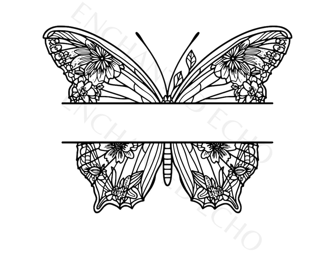 Butterfly Split Monogram SVG + PNG Set - Butterfly Frame Clipart ...