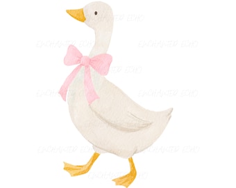Pink Bow Silly Goose PNG Coquette Nursery Decor Watercolor Goose Baby Girl Art
