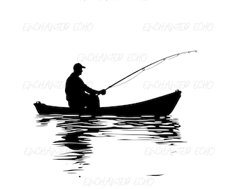 Fishing Boat Silhouette SVG + PNG Set - Fisherman Clipart, Fish Scene Sublimation (Digital Download)