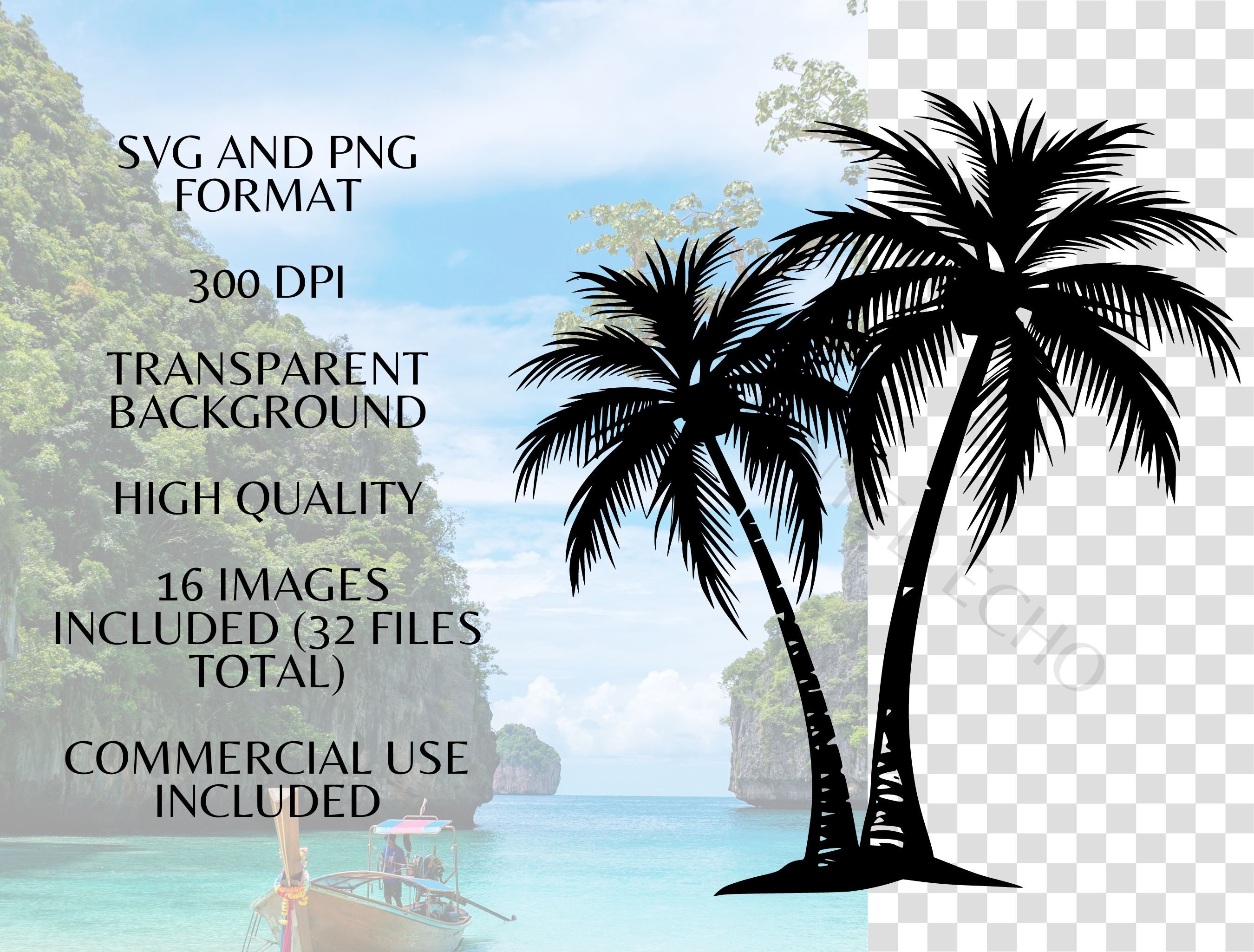Tropical Palm Tree Silhouette SVG & PNG Bundle, Coastal Trees Clipart ...