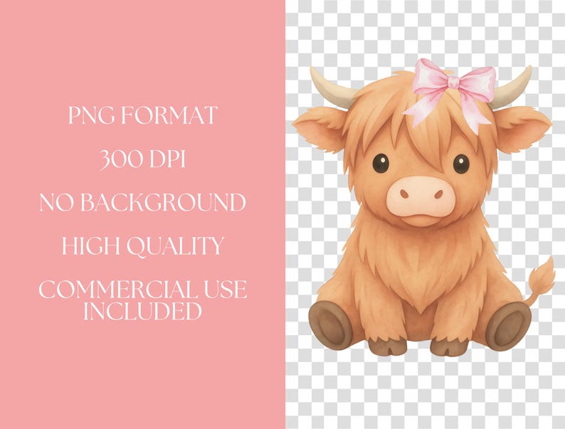 Pink Bow Nursery Baby Highland Cow Png - Highland Calf Clipart ...